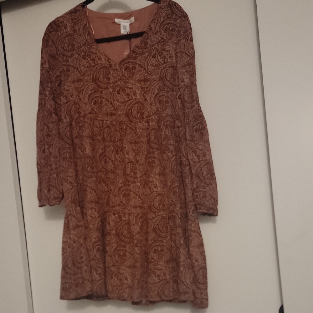 Lucky Brand Long Sleeve Paisley Dress - Brown